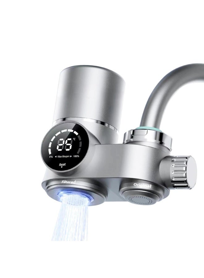 Faucet Mount Water Filter, Water Filter for Faucet, with UV Light and Real Time Filter Life Indicator, 99.9% Filtration, Water Temperature Display, Includes 1 Filter